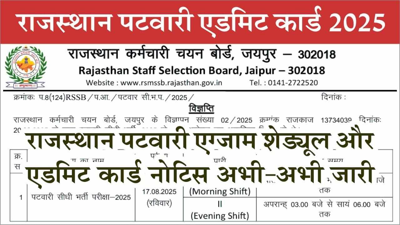 RSSB Rajasthan Patwari Admit Card 2025